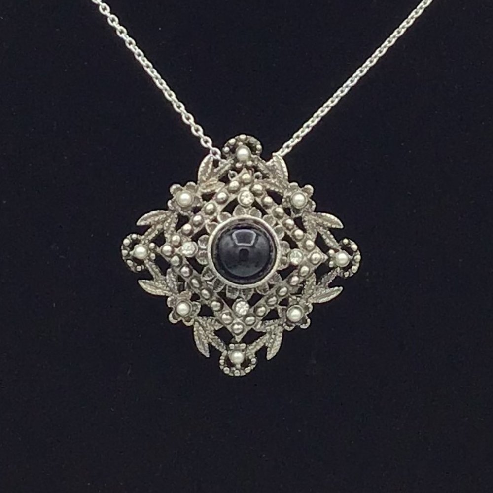 Unique Pendant and Brooch Combo Vintage Silver Tone